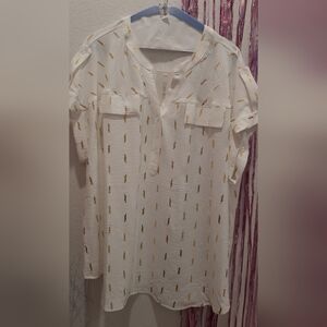 Como Blu White and Gold Blouse
